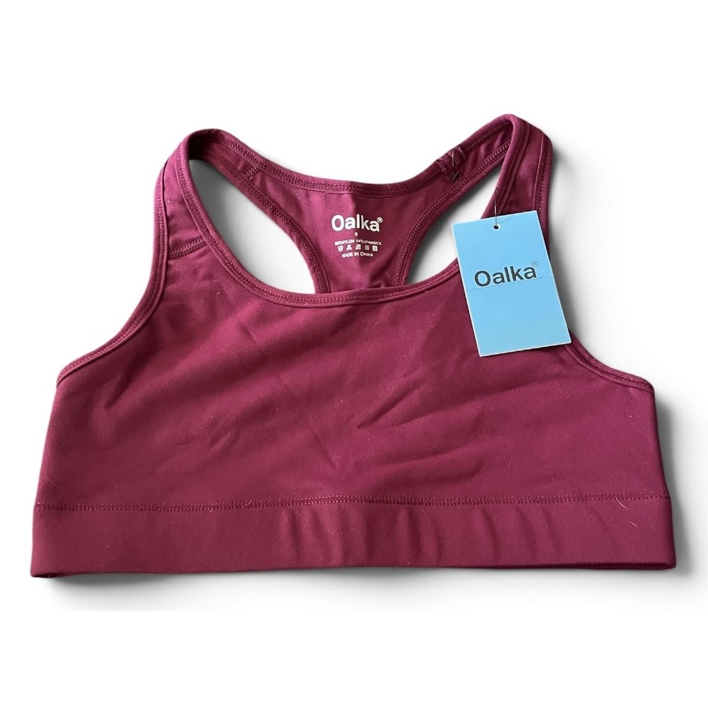 NWT Oalka Womens Burgundy Racerback Sports Bra Sz Small NWT Yoga Gym Activewear